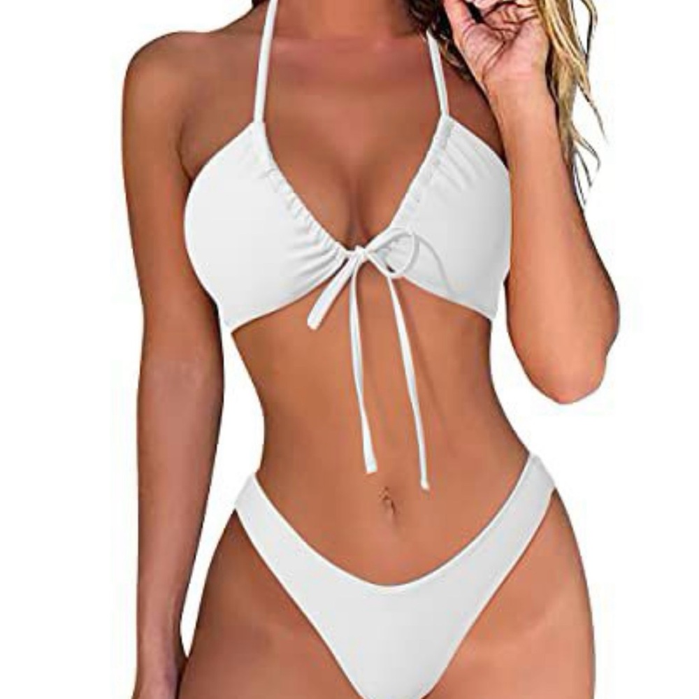 White Halter Bikini Set